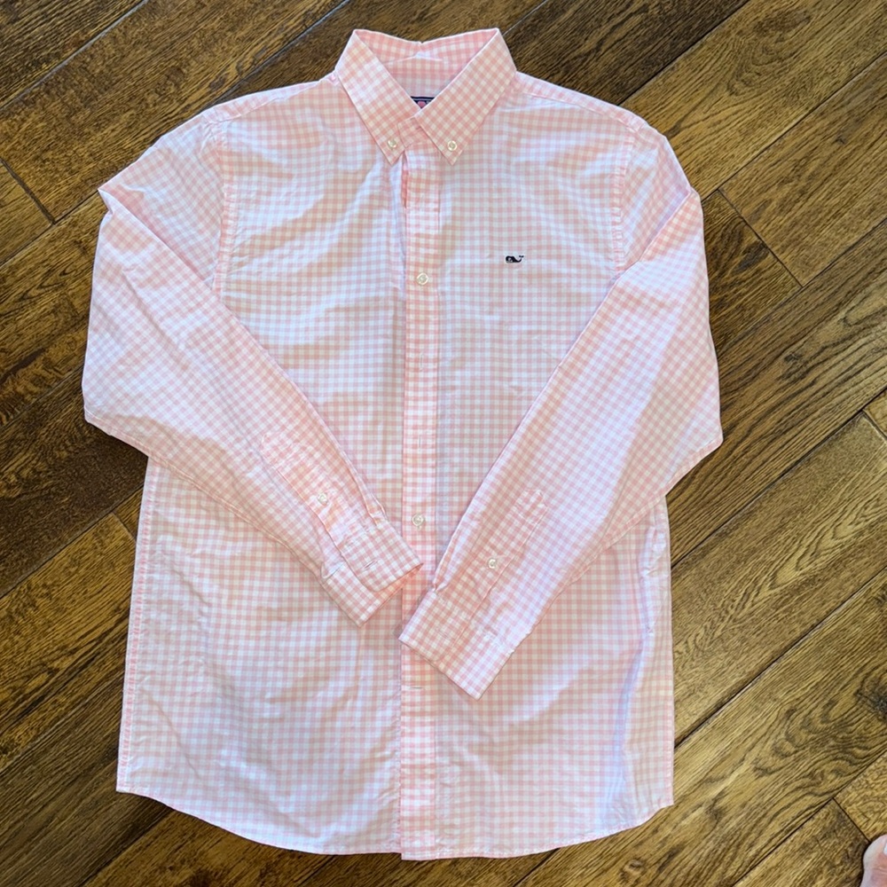 EUC boys Vineyard Vines Pink White checkered oxford XL (18)